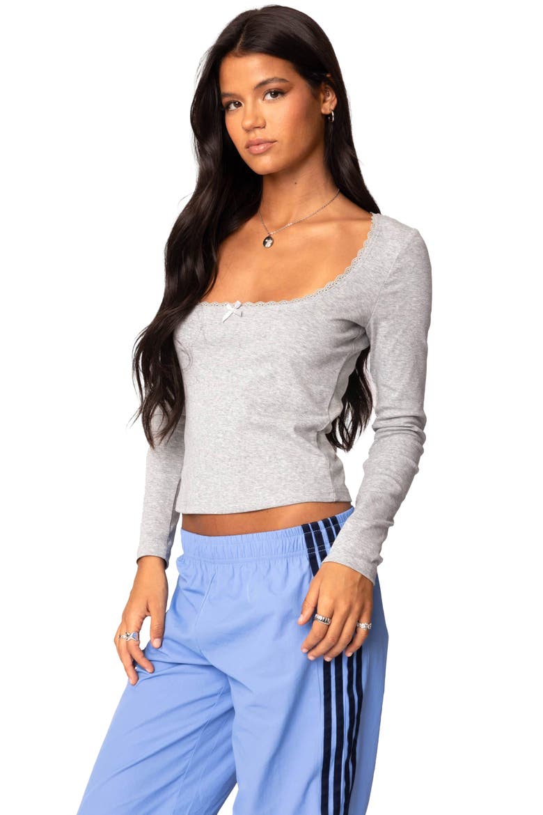 Mora Lace Trim Knit Top, Alternate, color, GRAY MELANGE
