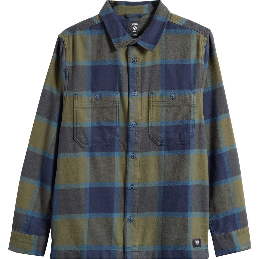 Vans Larkspur Plaid Stretch Cotton Flannel Button-up Shirt In Blue