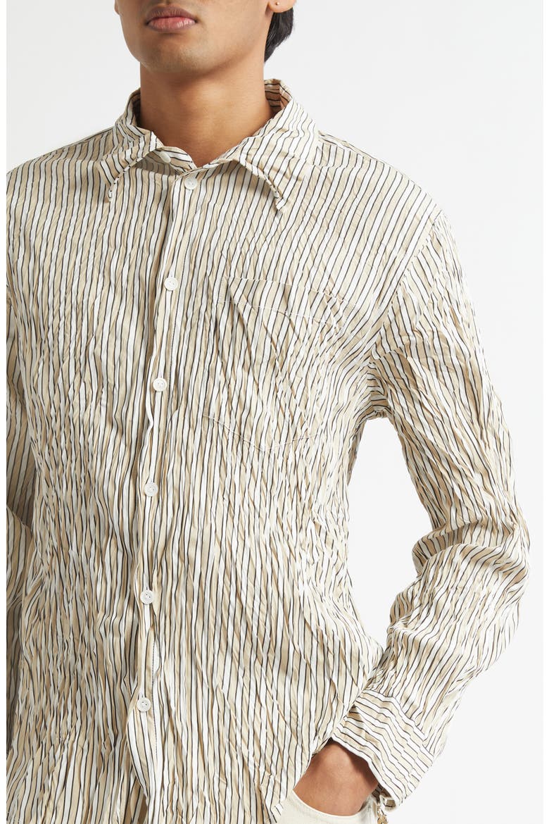 Crushed Technical Cotton Poplin Button-Up Shirt, Alternate, color, 8773 BEIGE/ WHITE/ BLACK