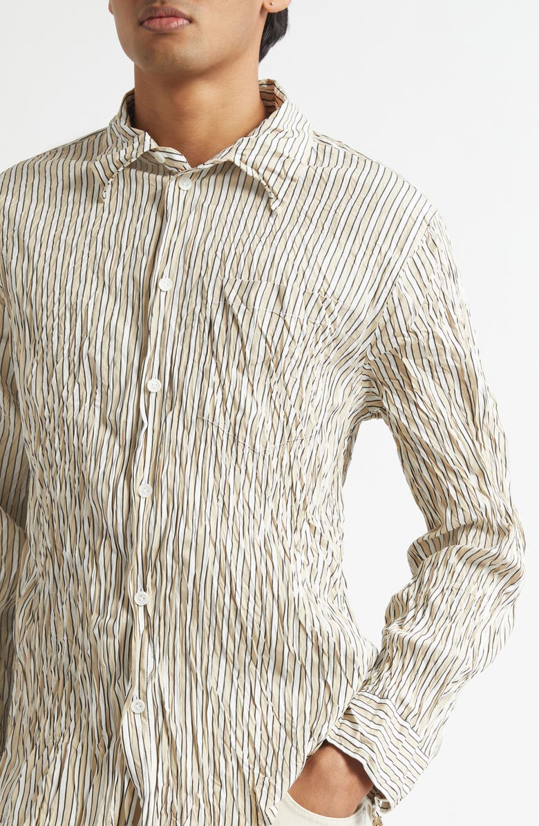 Bottega Veneta Crushed Technical Cotton Poplin Button-Up Shirt, Alternate, color, 8773 Beige/ White/ Black