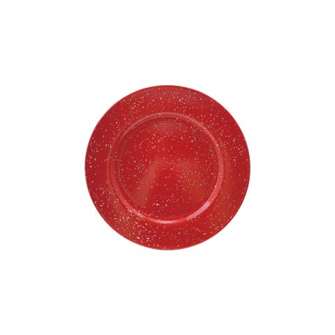 Diameter Enameled Metal Splatterware Charger, Red