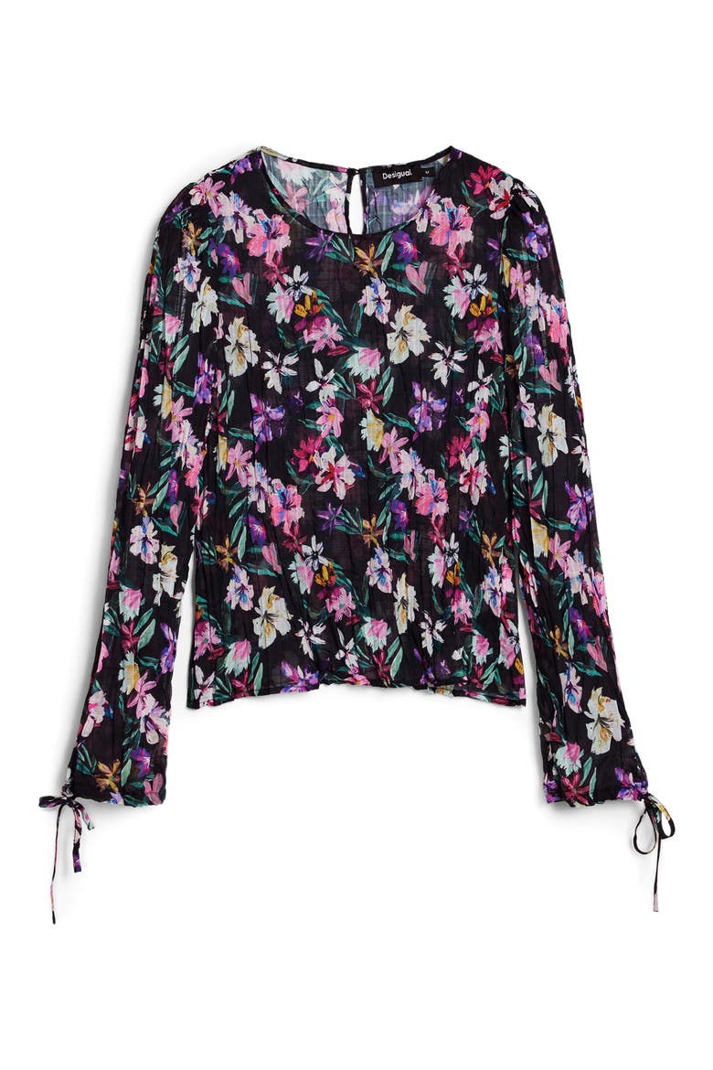 Floral Pintuck Top, Alternate, color, BLACK