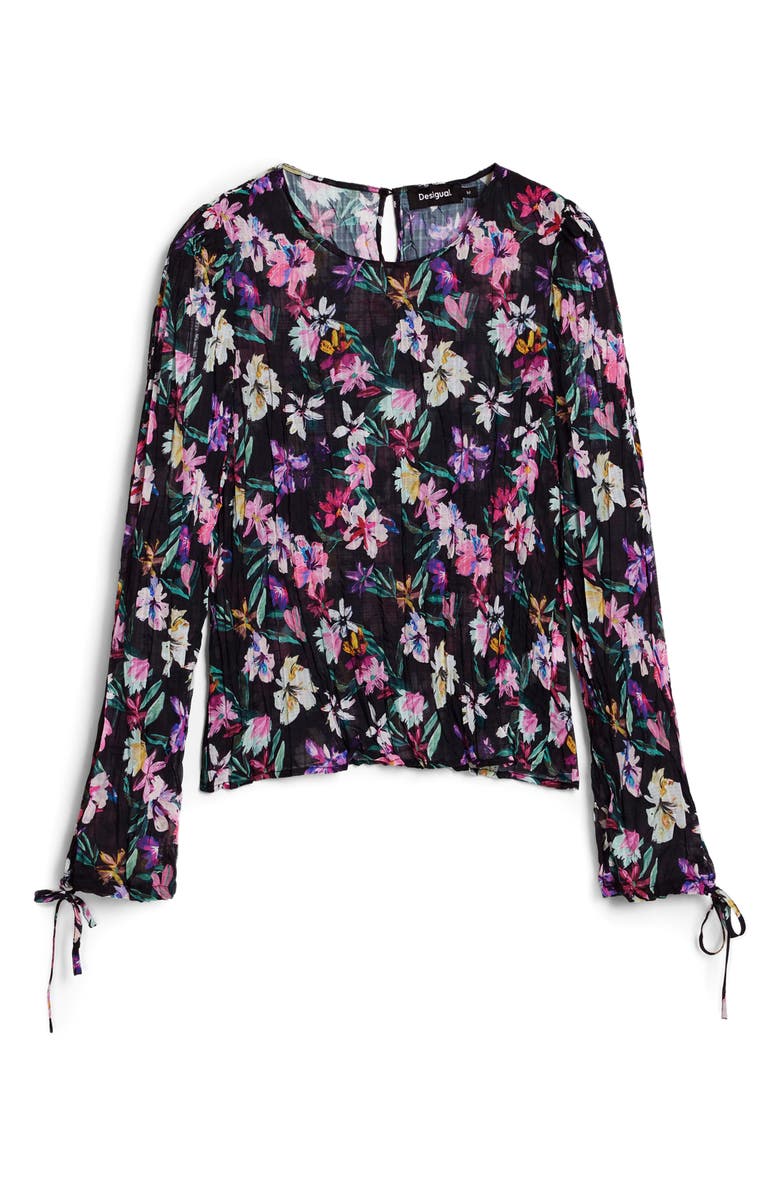 Desigual Floral Pintuck Top, Alternate, color, Black