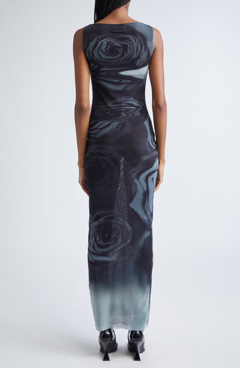 Jean Paul Gaultier Blurry Roses Print Mesh Dress, Alternate, color, Black/ Grey/ White