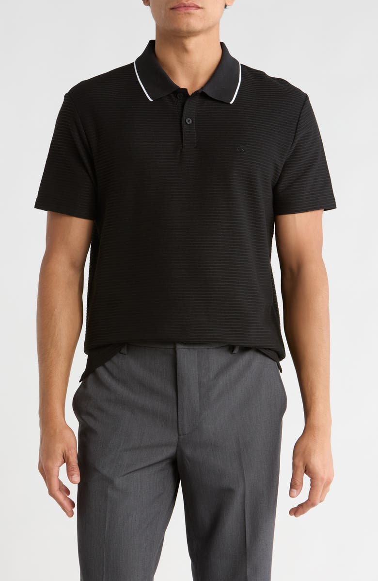Calvin Klein Thin Stripe Knit Polo, Main, color, Black