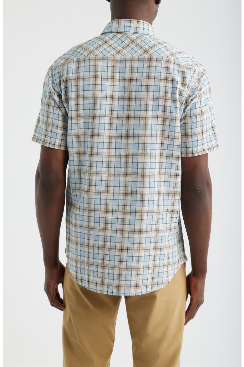 Serra Regular Fit Plaid Short Sleeve Cotton & Linen Sport Shirt, Alternate, color, SKY