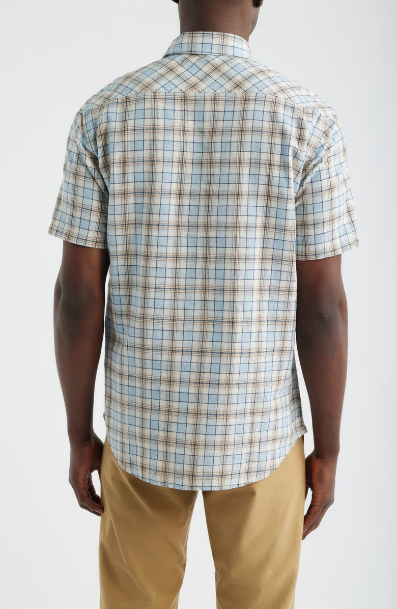 James Campbell Serra Regular Fit Plaid Short Sleeve Cotton & Linen Sport Shirt, Alternate, color, Sky