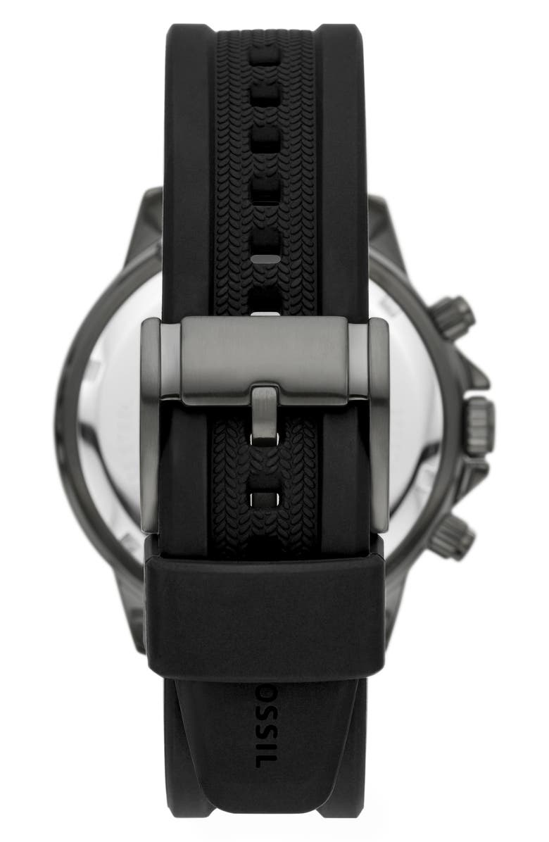 Fossil Bannon Silicone Strap Watch, 45mm, Alternate, color, Gunmetal