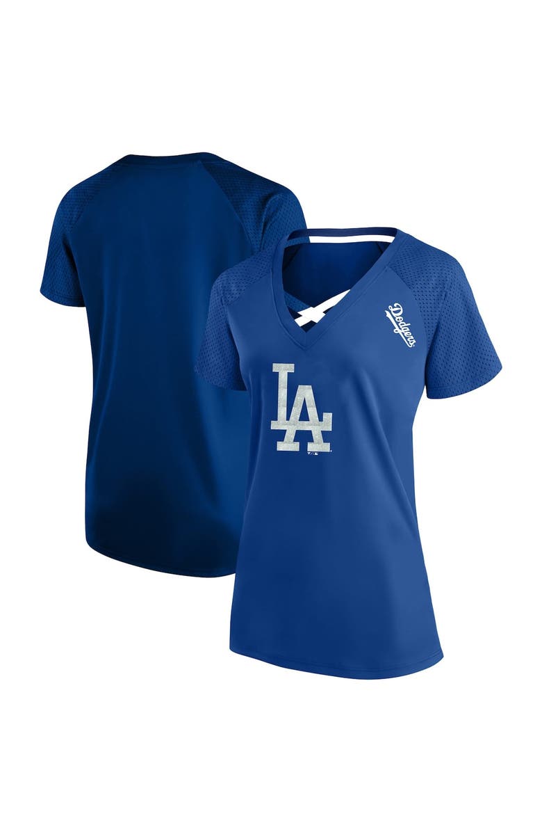 PROFILE Women's Profile Royal Los Angeles Dodgers Plus Size Glitter Raglan V-Neck T-Shirt, Alternate, color, 