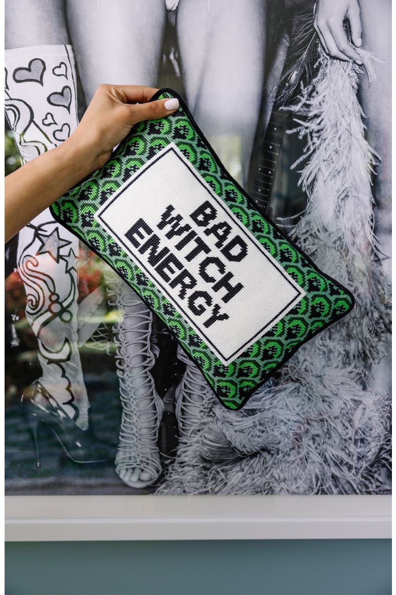 Needlepoint Pillow, Alternate, color, Bad Witch Energy