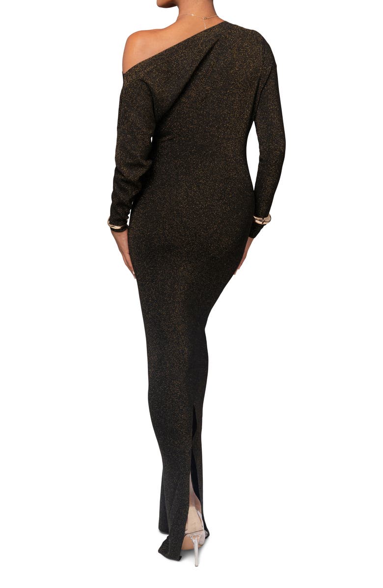 JLUXLABEL Metallic One-Shoulder Long Sleeve Body-Con Cocktail Dress, Alternate, color, 