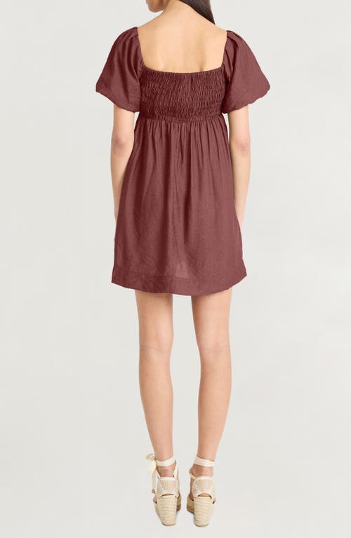 The Good Journey Puff Sleeve Empire Waist Minidress In Brown