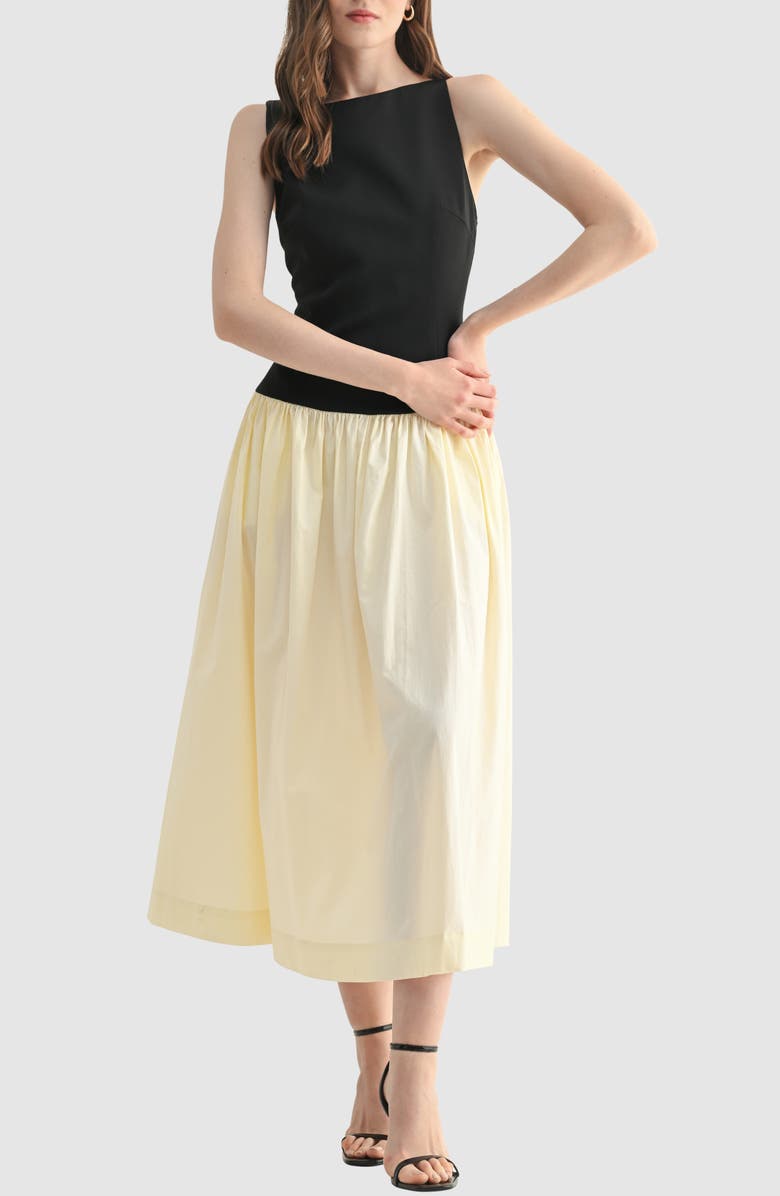 Lush Colorblock Poplin Fit & Flare Dress, Main, color, Black Cream