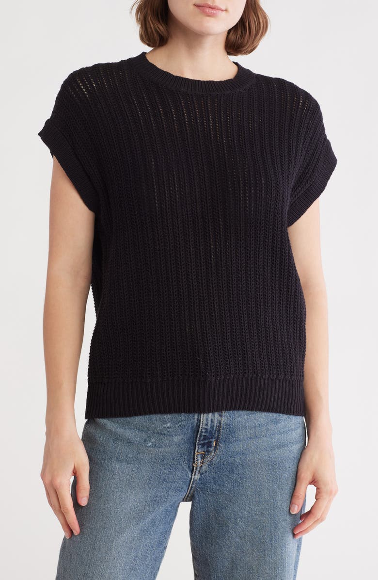 NORDSTROM RACK Cotton Short Sleeve Sweater, Main, color, Black