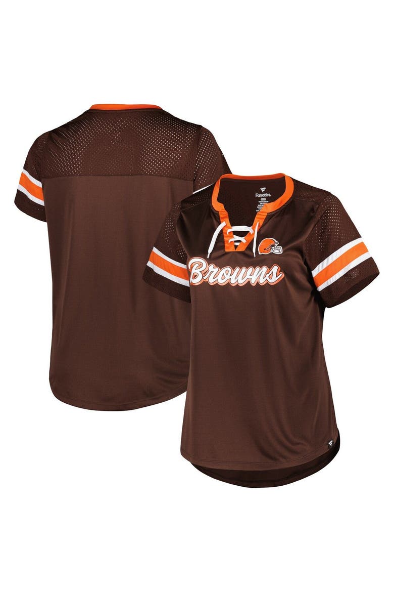 Women's Fanatics Branded Brown Cleveland Browns Plus Size Original State Lace-Up T-Shirt, Main, color, Brown