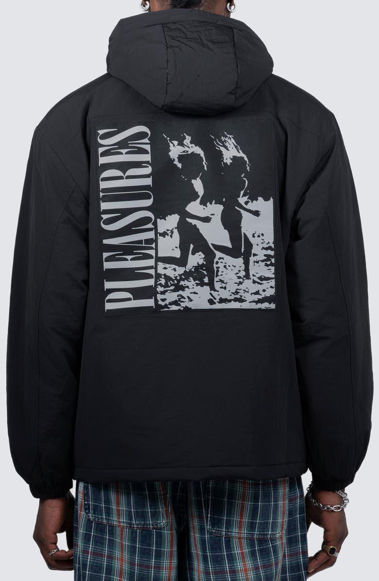 PLEASURES Run Hooded Nylon Jacket, Alternate, color, Black