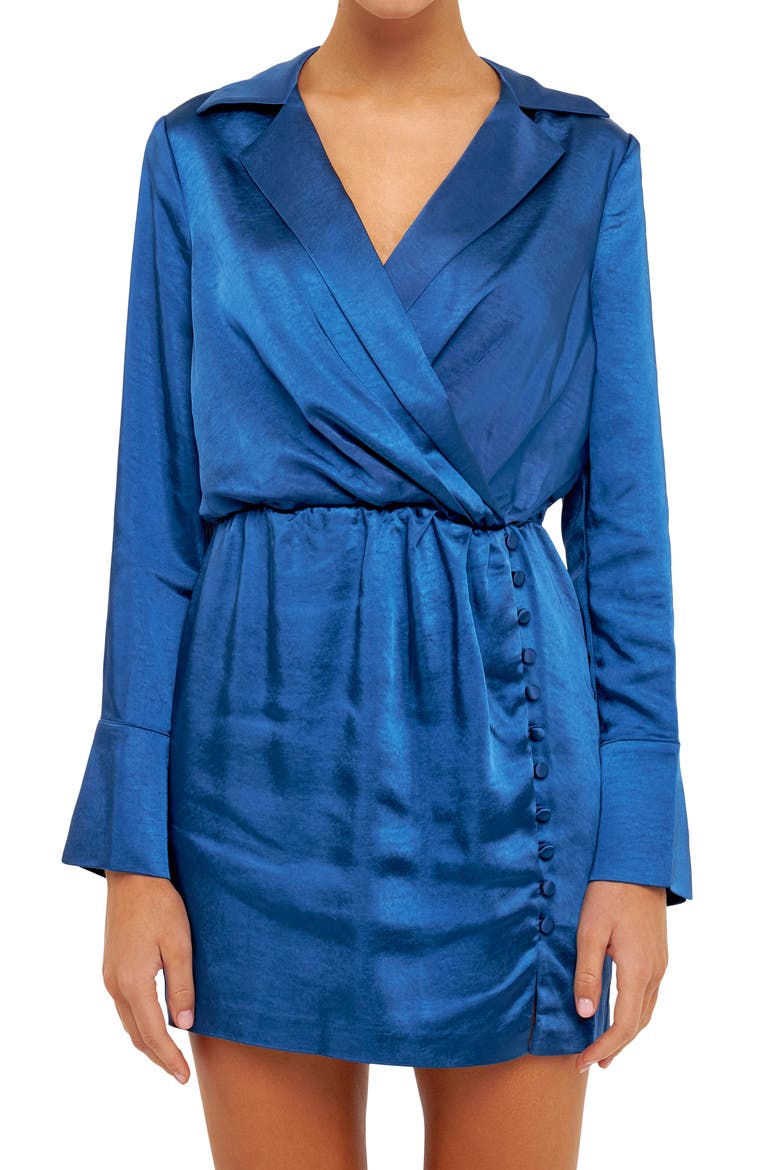 Long Sleeve Satin Minidress, Alternate, color, OLYMPIAN