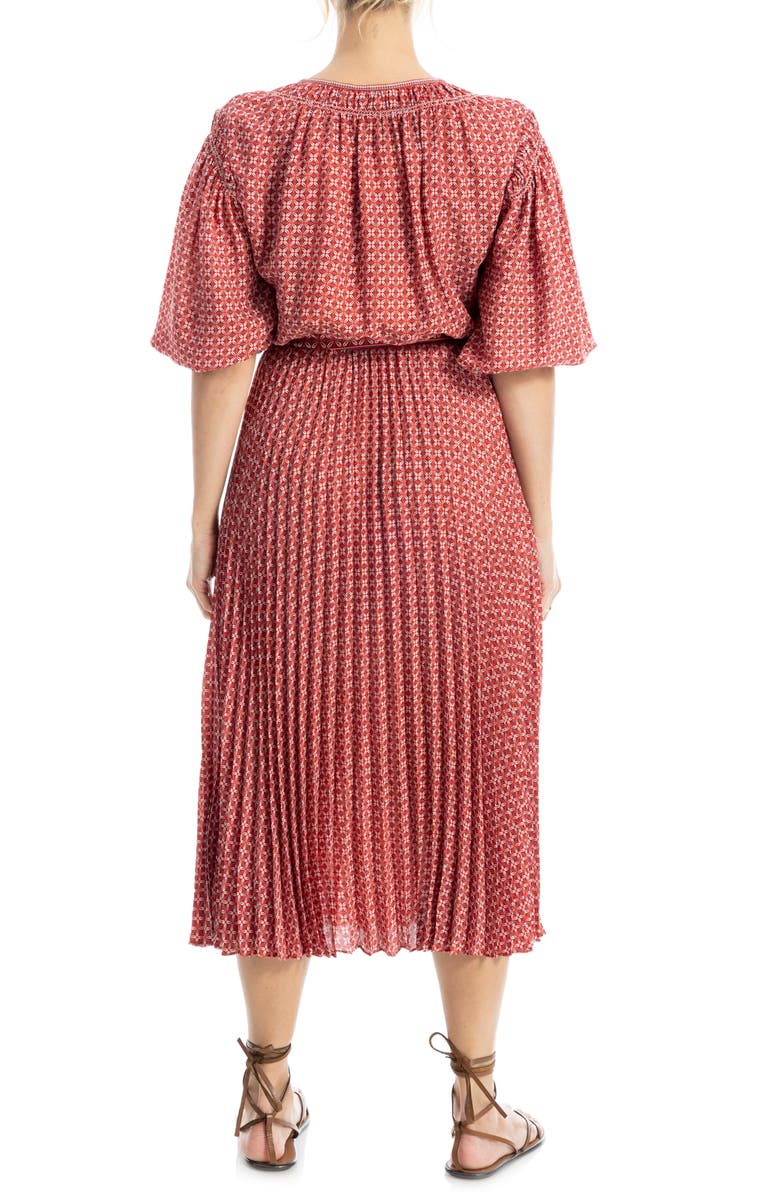 MAX STUDIO Floral Pleated Crepe Midi Dress, Alternate, color, Scarlet/ Navy Jack Stamp Panel