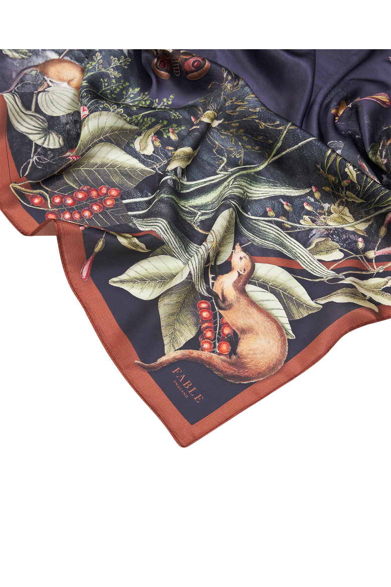 Wolf Garden Narrative Square Scarf, Alternate, color, Navy