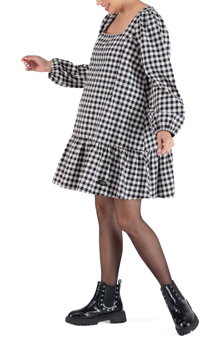 Cache Coeur Patti Checkered Balloon Long Sleeve Cotton Maternity Dress, Alternate, color, 