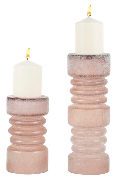 Pink Glass Candle Holder - Set of 2