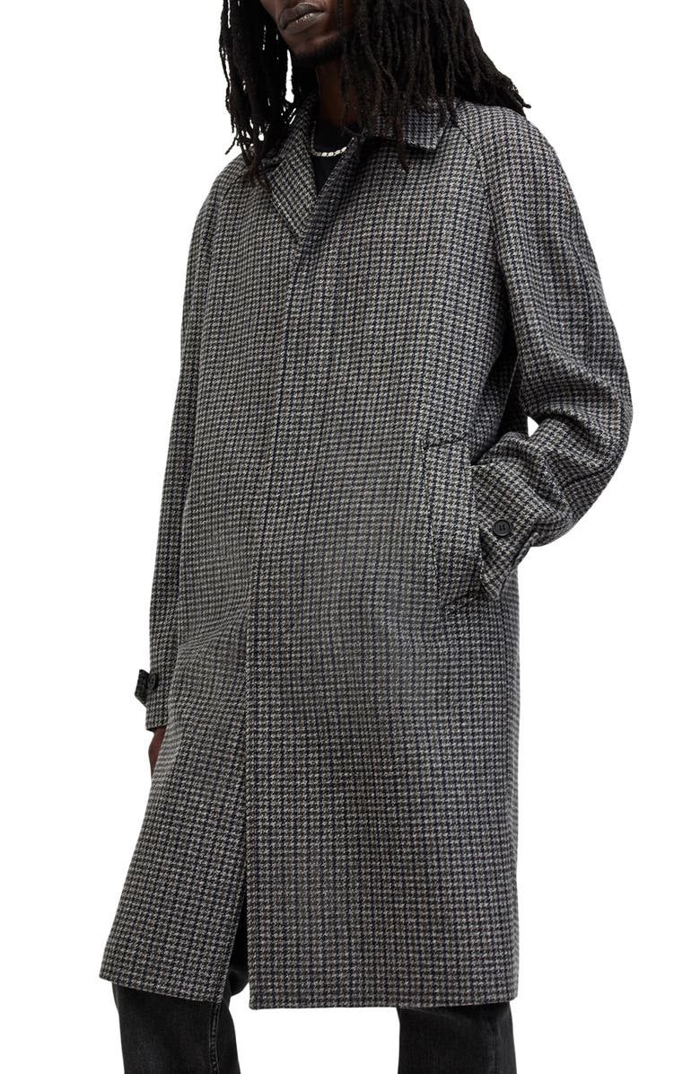 AllSaints Goodman Houndstooth Wool Blend Coat, Alternate, color, Brown