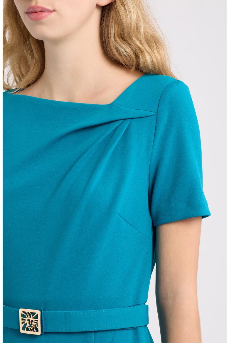 Asymmetric Neck Scuba Crepe Sheath Dress, Alternate, color, TEAL