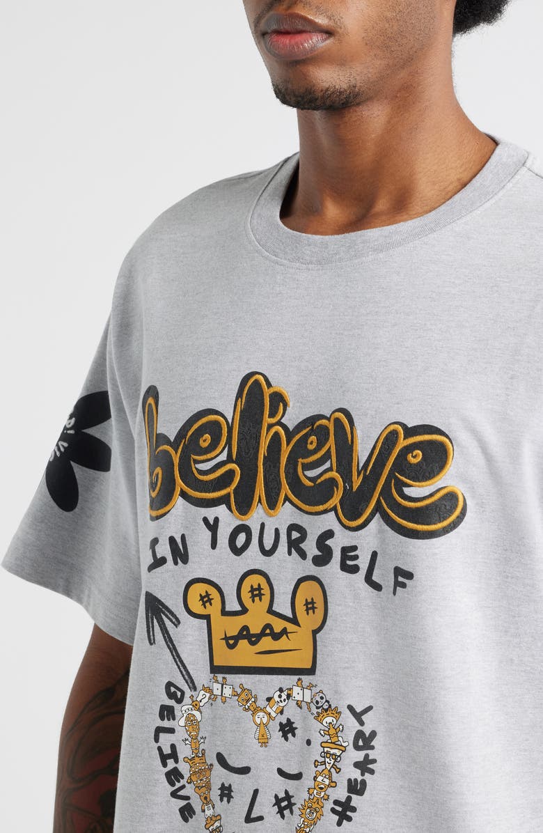 VIC GARCIA WORLD Believe in You Embroidered Graphic T-Shirt, Alternate, color, Heather Gray