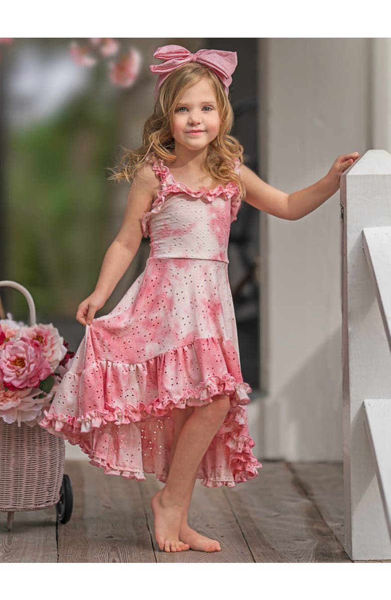 Mia Belle Girls Girls Cool-Girl Summer Tie-Dye Hi-Lo Ruffle Dress, Alternate, color, Pink
