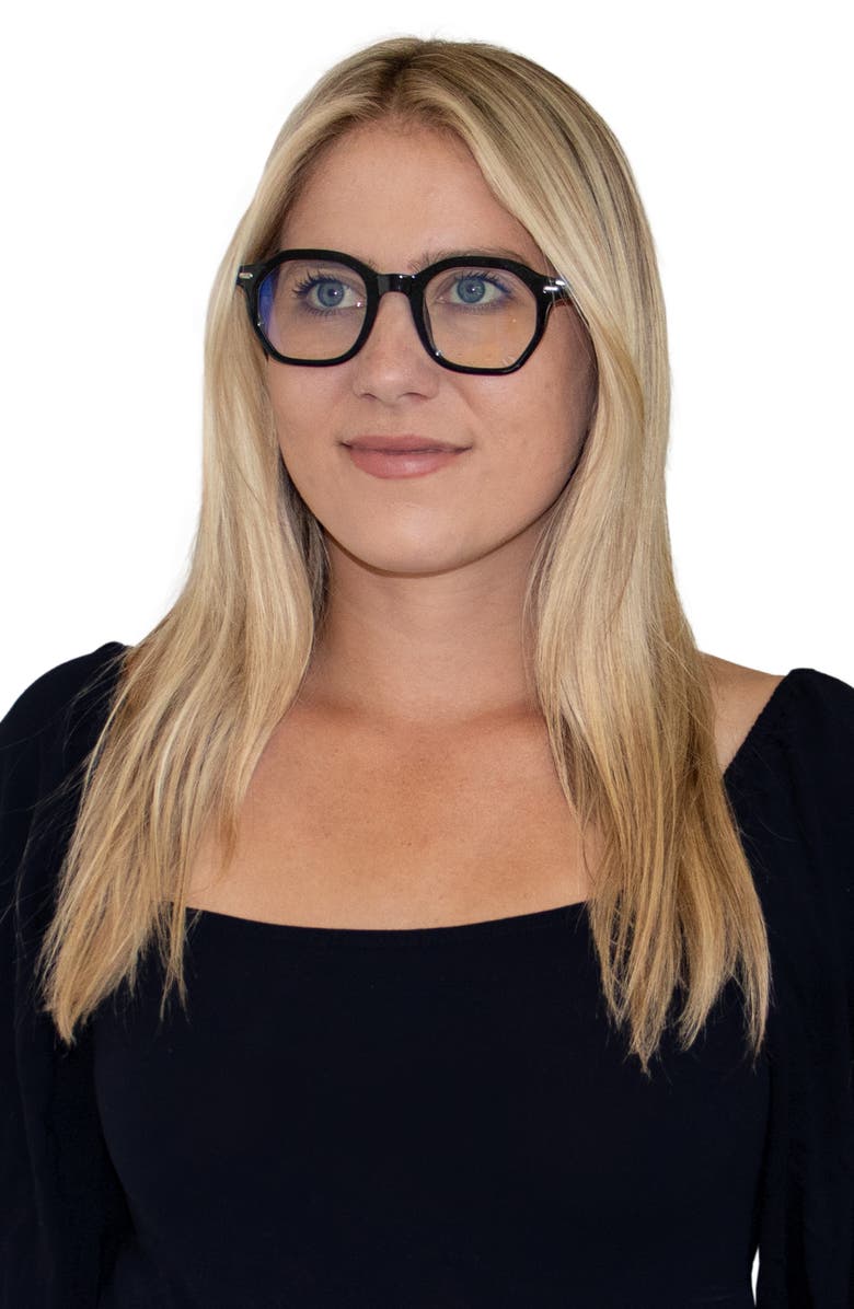 Fifth & Ninth Cameron 48mm Round Blue Light Blocking Glasses, Alternate, color, Black/ Clear