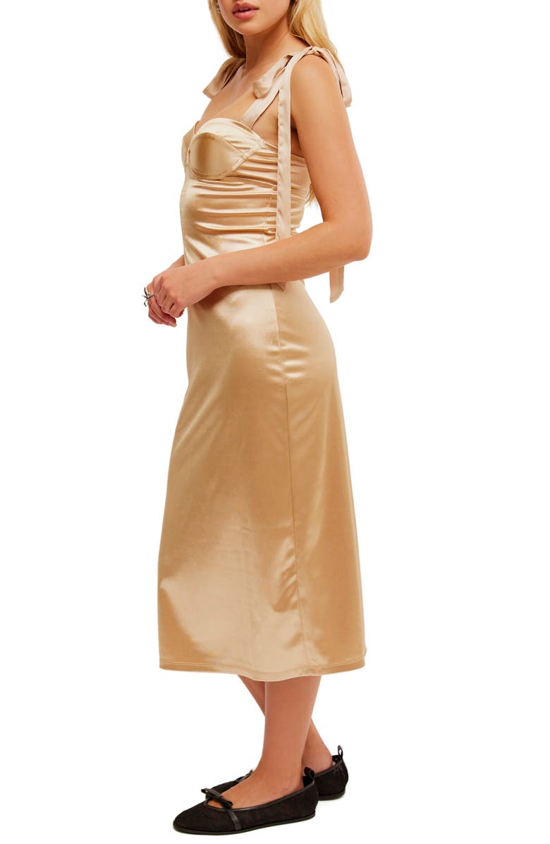 Free People Casino Got Glam Tie Strap Satin Midi Dress, Alternate, color, Latte