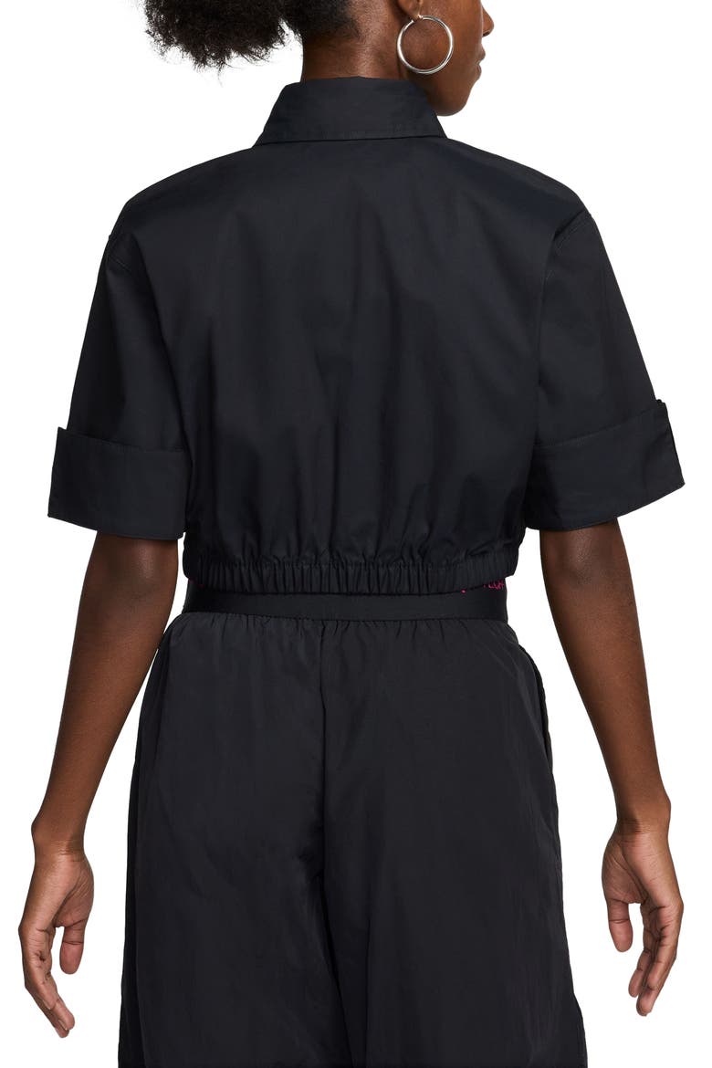 Zip-Up Poplin Crop Top, Alternate, color, BLACK/ ANTHRACITE