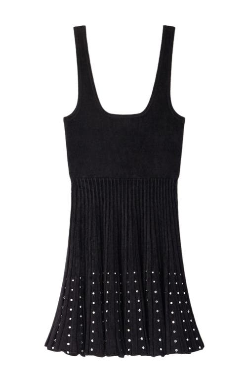 Sandro Womens Black Rhinestone-embellished Sleeveless Knitted Mini Dress In Black