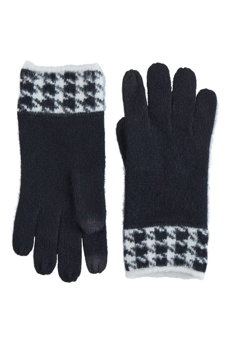 Cashmere Houndstooth Gloves, Main, color, BLACK-WHITE