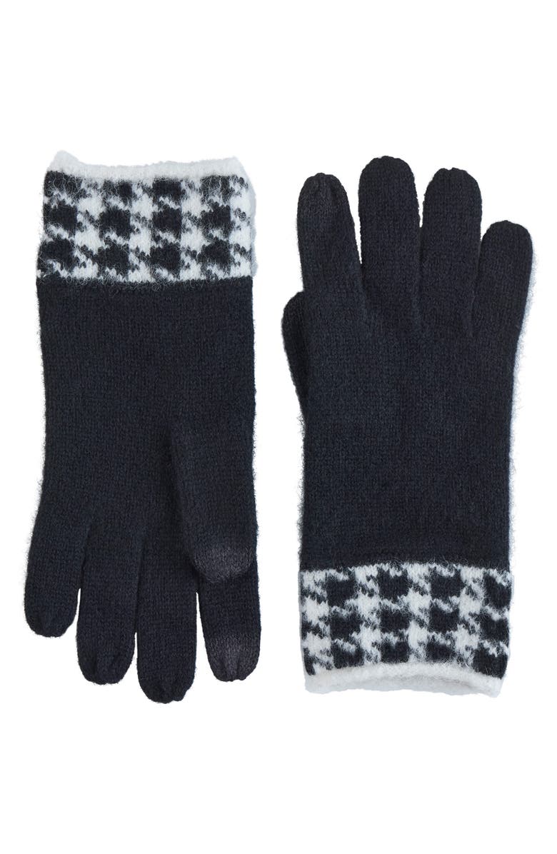 Bruno Magli Cashmere Houndstooth Gloves, Main, color, Black/ White