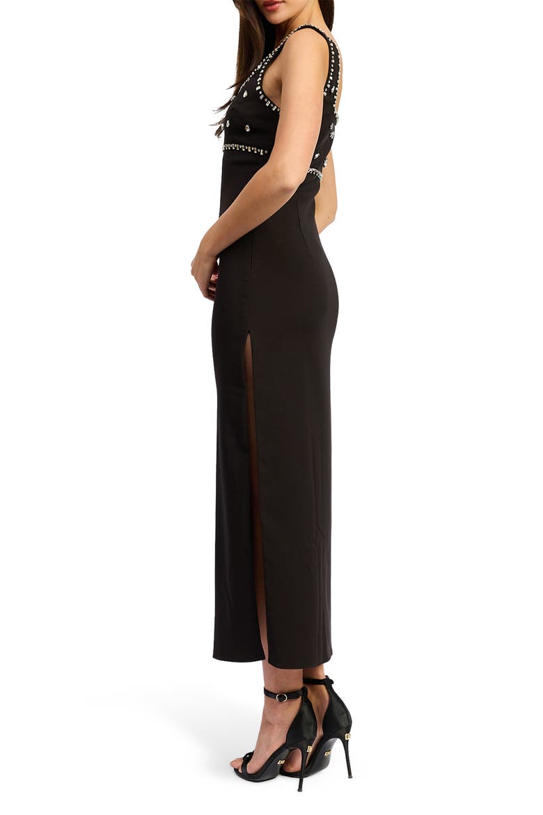 Serena Embellished Midi Dress, Alternate, color, BLACK