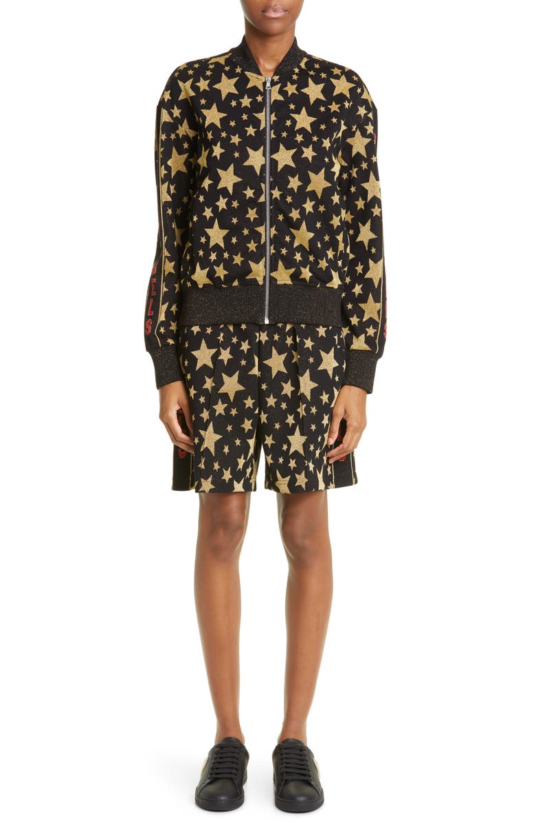 Palm Angels Star Metallic Jacquard Bomber Track Jacket, Alternate, color, 