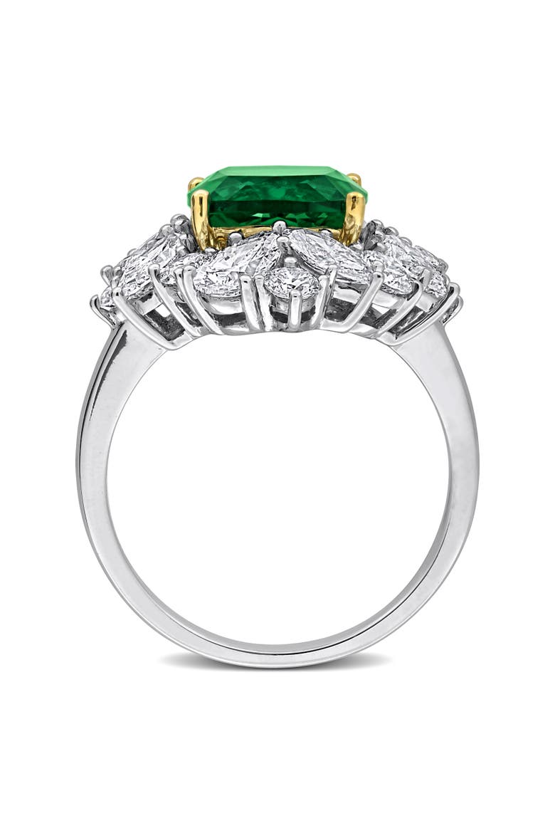 Lab-Created Emerald & Diamond Floral Ring 18k, Alternate, color, Emerald