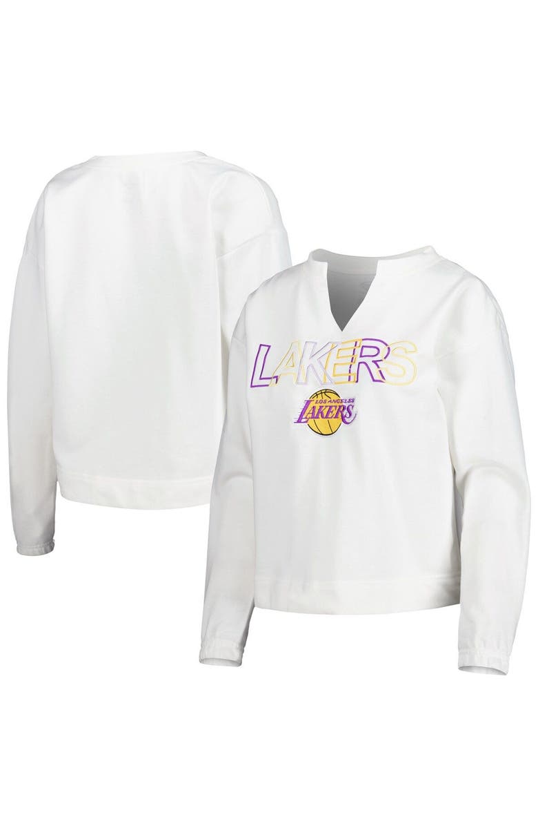 CONCEPTS SPORT Women's Concepts Sport White Los Angeles Lakers Sunray Notch Neck Long Sleeve T-Shirt, Main, color, White