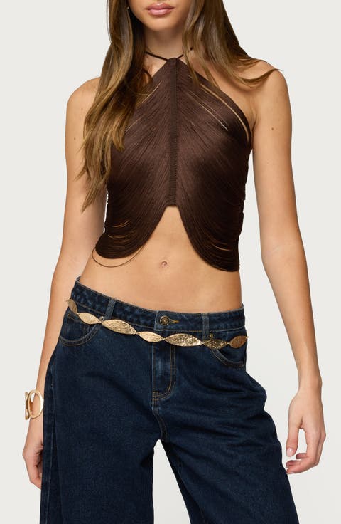 Hara Fringed Crop Halter Top