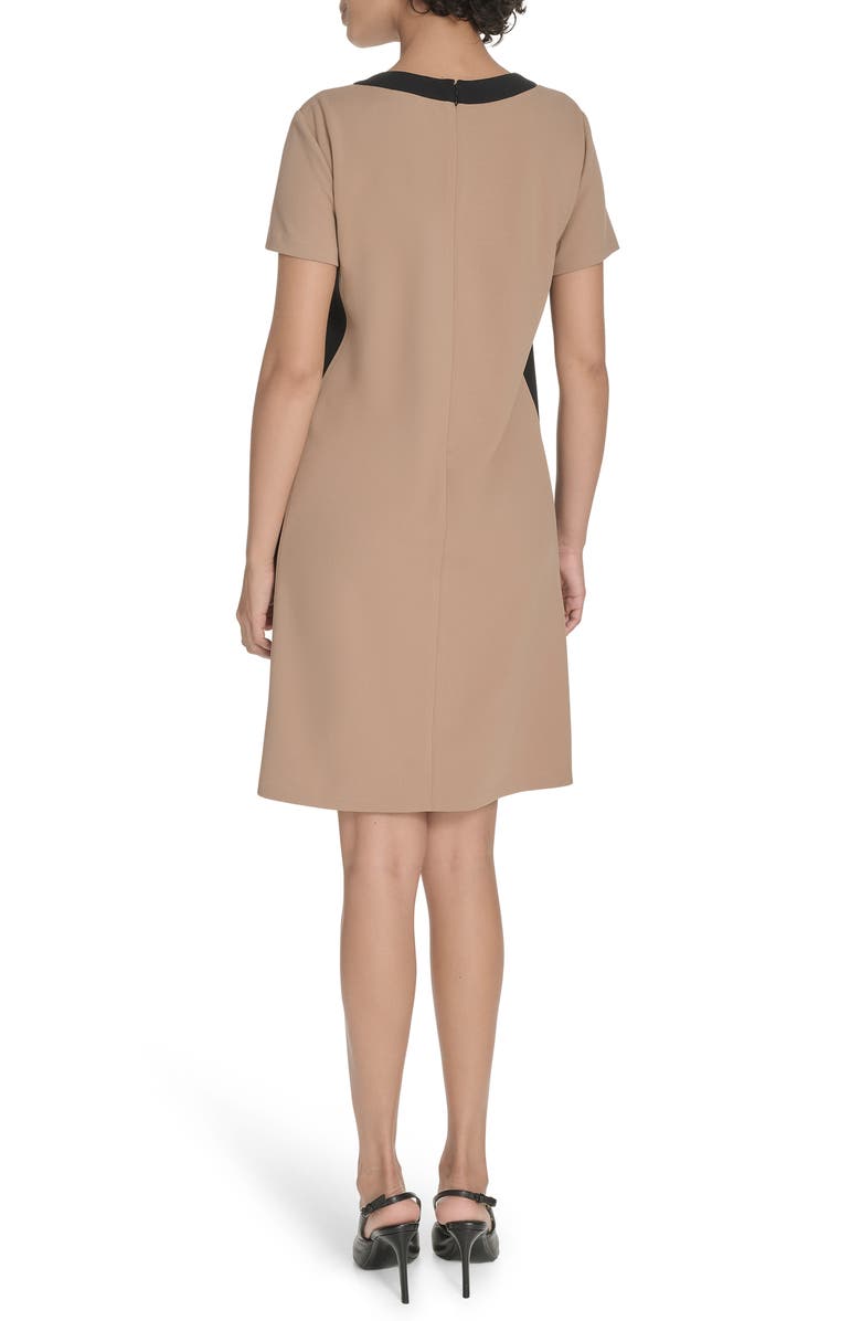 Tommy Hilfiger Colorblock Short Sleeve Pocket Trapeze Dress, Alternate, color, Truffle/ Black