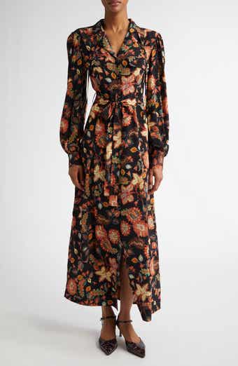 Ulla Johnson Giselle Floral Long Sleeve Silk Shirtdress