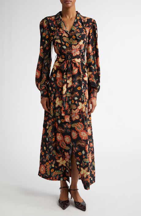 Ulla Johnson Giselle Floral Long Sleeve Silk Shirtdress