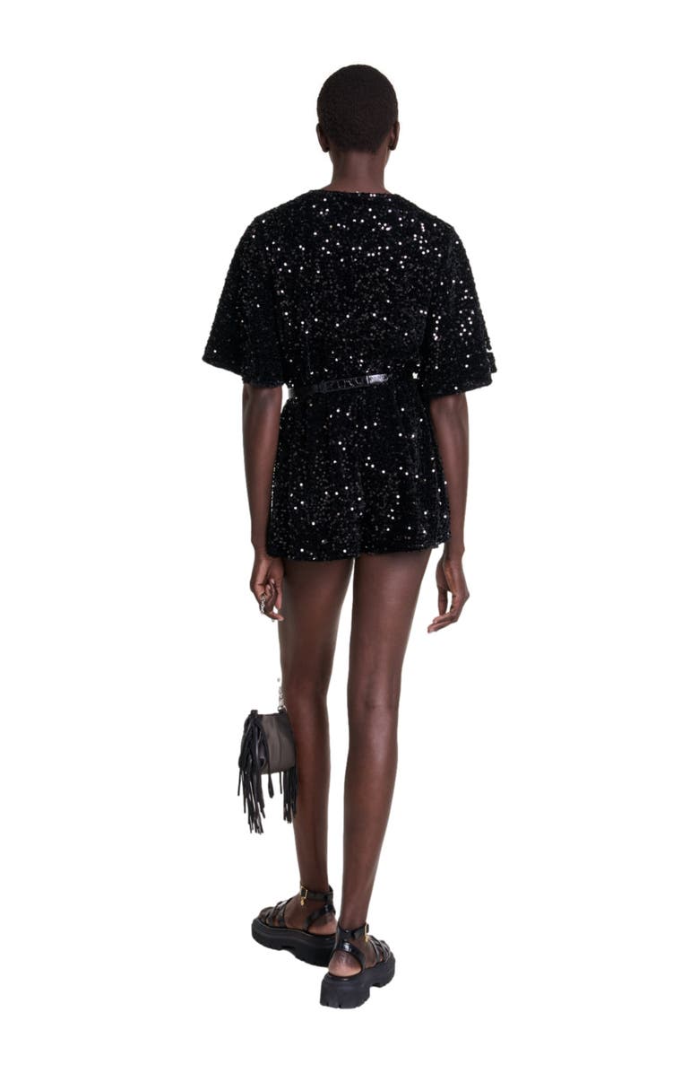 maje Sequinned velvet playsuit, Alternate, color,