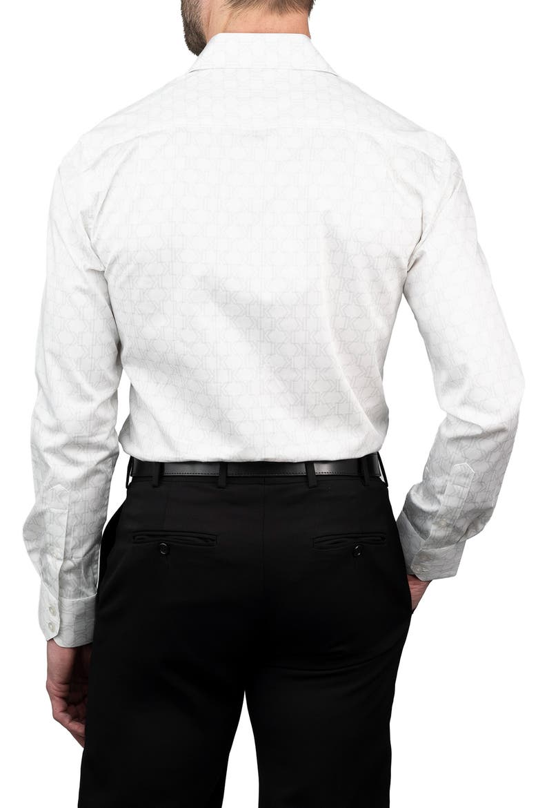 Trim Fit Grid Pritn Cotton Dress Shirt, Alternate, color, WHITE