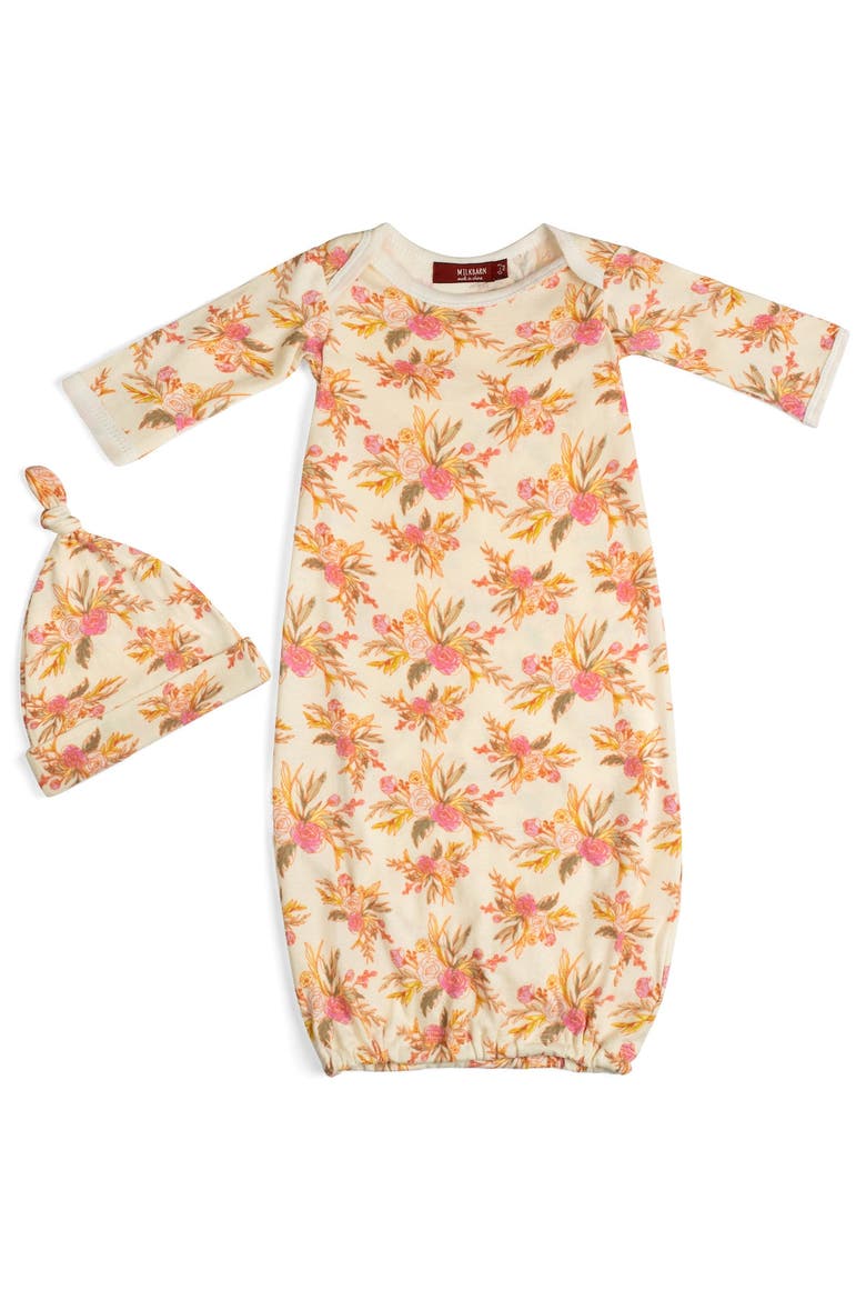 Organic Cotton Newborn Gown and Hat Set, Main, color, Vintage Floral