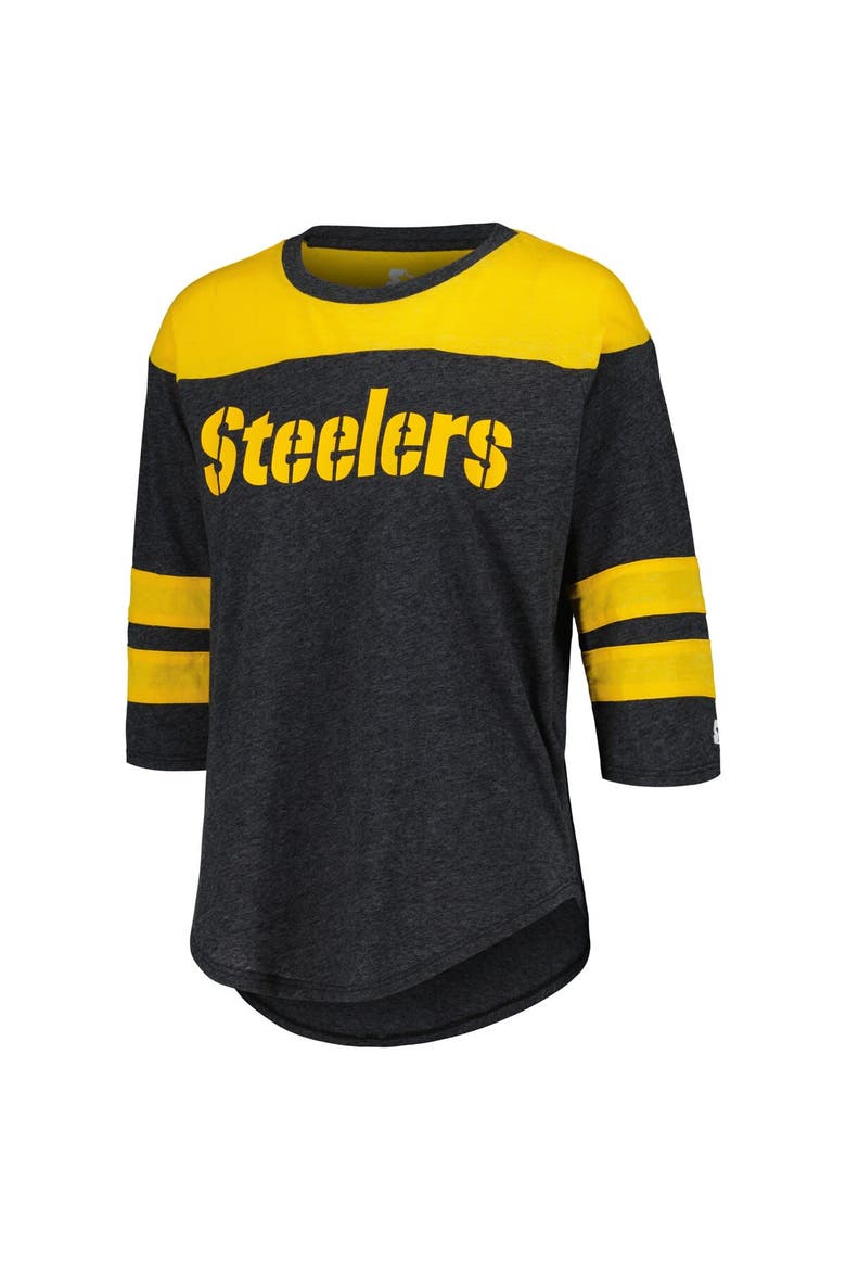 Women's Starter Black Pittsburgh Steelers Fullback Tri-Blend 3/4-Sleeve T-Shirt, Alternate, color, Black