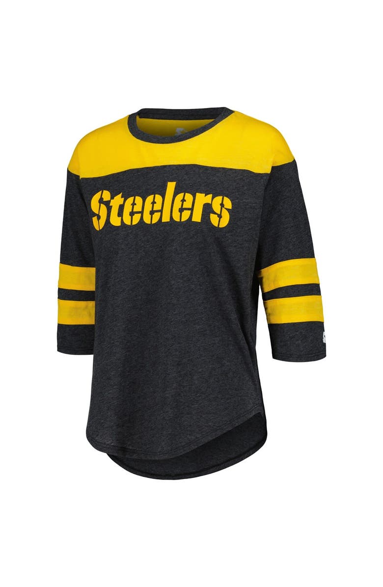 STARTER Women's Starter Black Pittsburgh Steelers Fullback Tri-Blend 3/4-Sleeve T-Shirt, Alternate, color, Black