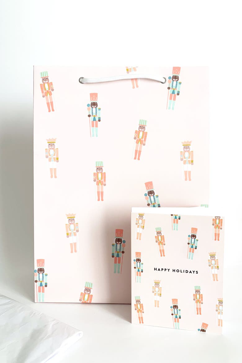 Pinkmas Nutcracker Holiday Pattern Gift Bag Card Set, Main, color, Pinkmas Holiday Pattern