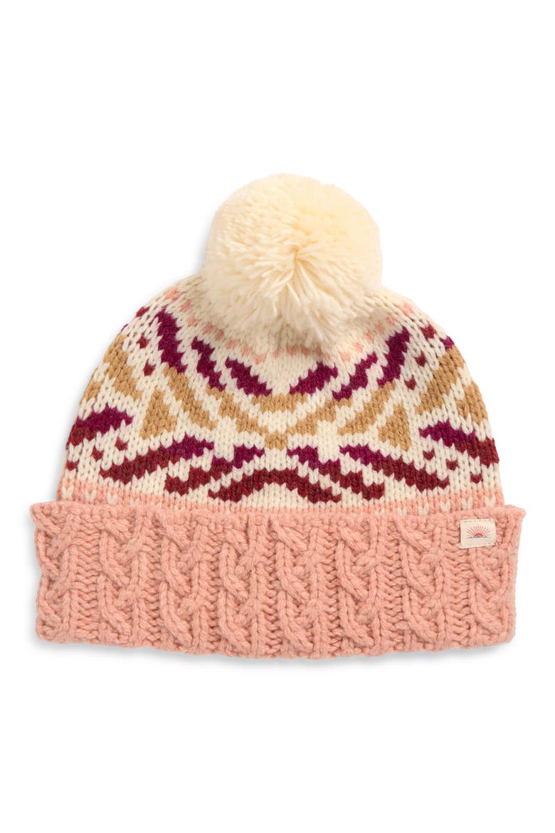 Mountain Fair Isle Pompom Beanie, Main, color, MISTY ROSE